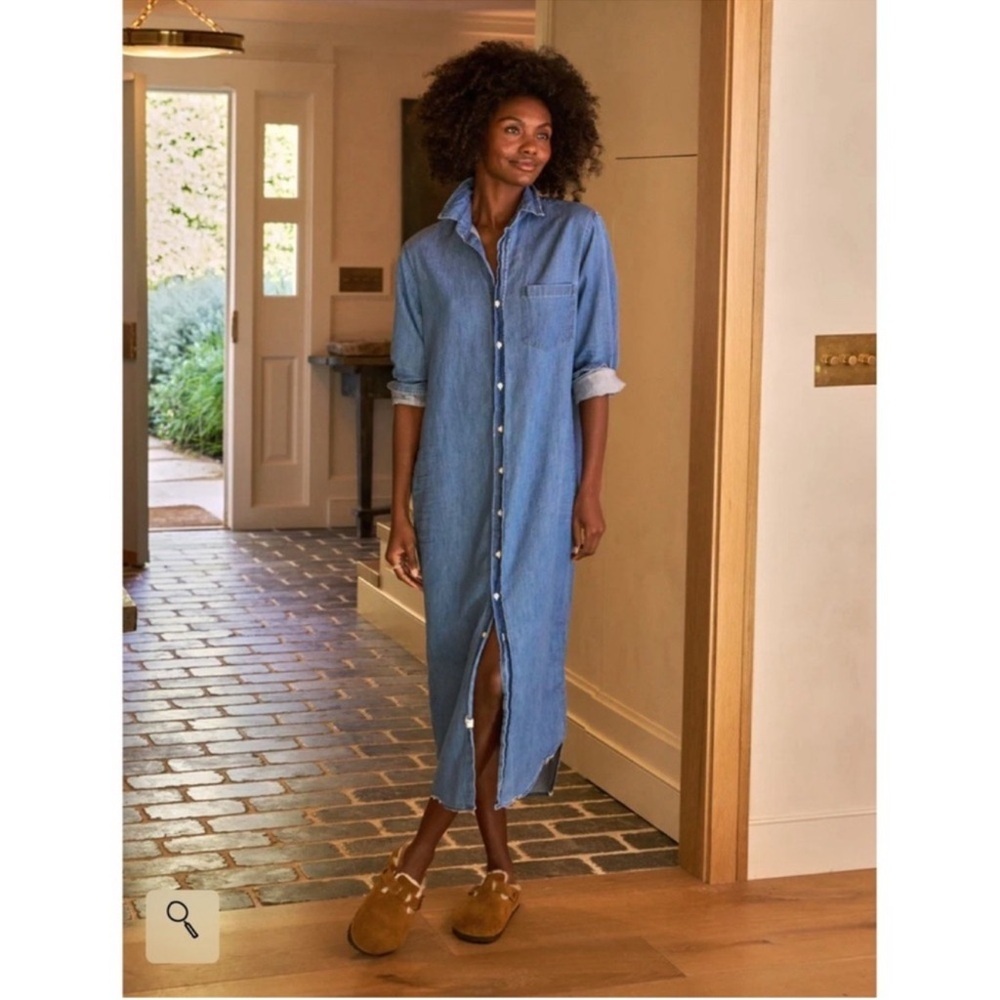 Frank & Eileen Rory Denim Maxi Shirt Dress Blue Indigo Relaxed Large EUC